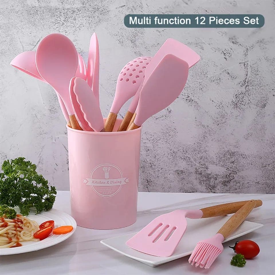 12-Piece Silicone Kitchen Utensil Set detail view for online shoppers in Pakistan