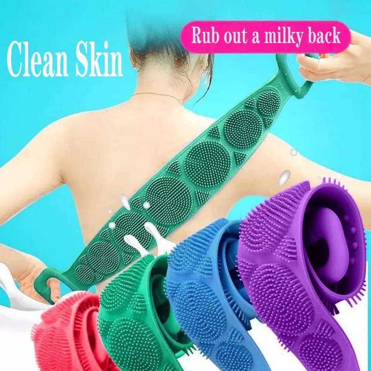 Silicone Back Bath Shower Wash Body Belt Brush detail view for online shoppers in Pakistan