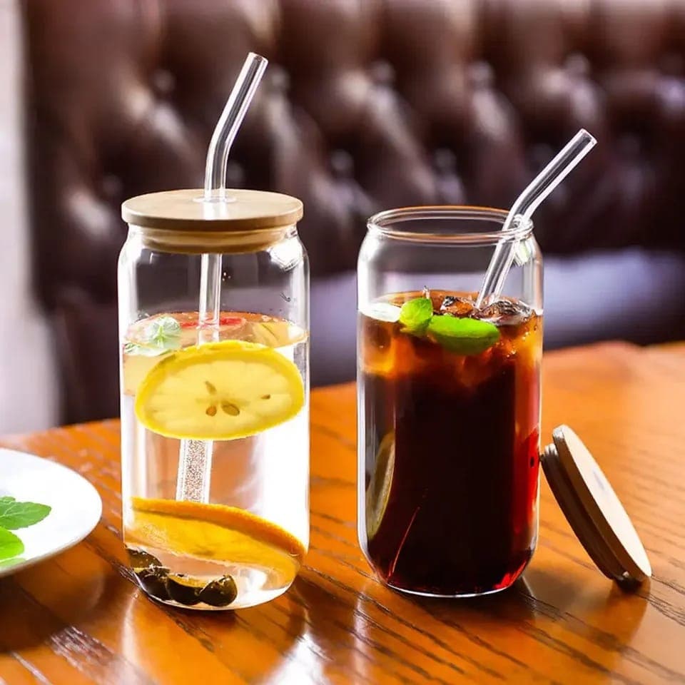 Round Glass Cup with Wooden Lid product photo — SimpleCartStore