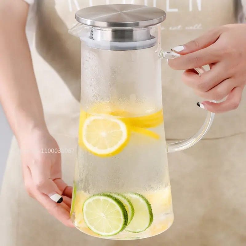 Borosilicate Steel-Lid Juice Jug detail view for online shoppers in Pakistan