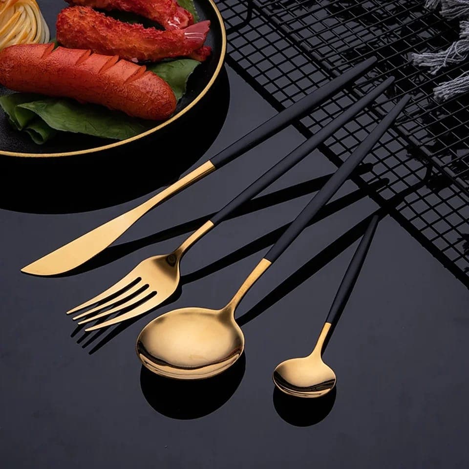 24-Piece Golden Cutlery Set detail view for online shoppers in Pakistan