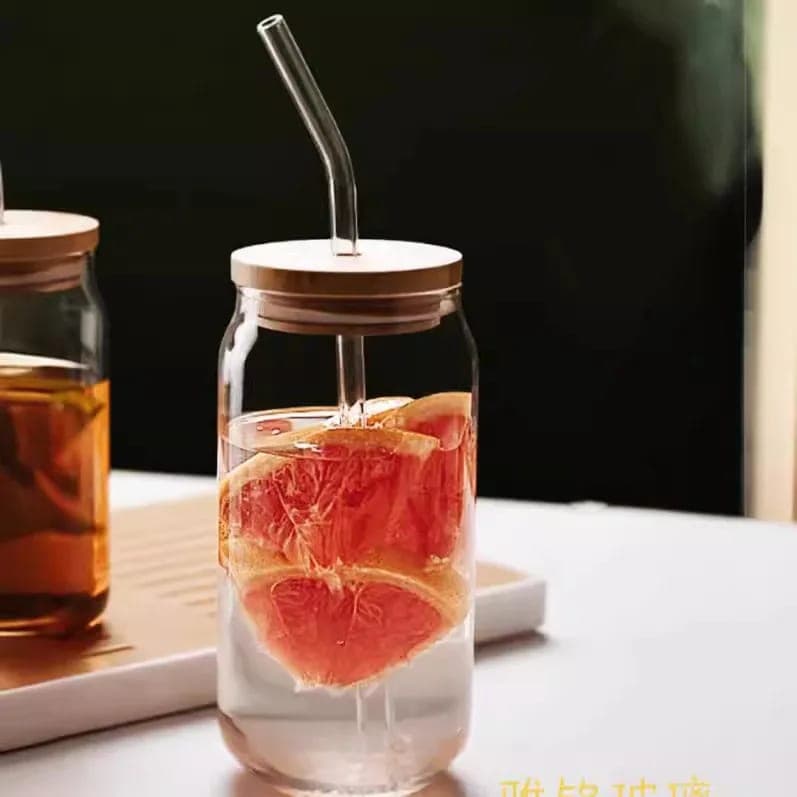 Round Glass Cup with Wooden Lid detail view for online shoppers in Pakistan