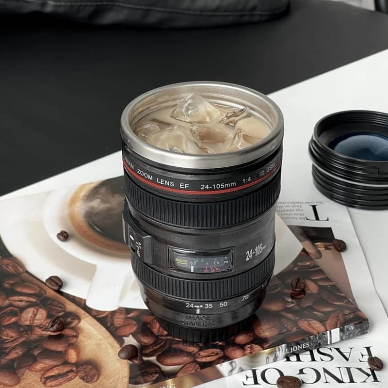 Camera Lens Travel Thermos Mug detail view for online shoppers in Pakistan