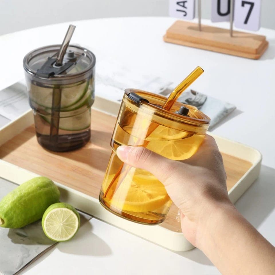 Glass Tumbler with Straw & Sleeve product photo — SimpleCartStore