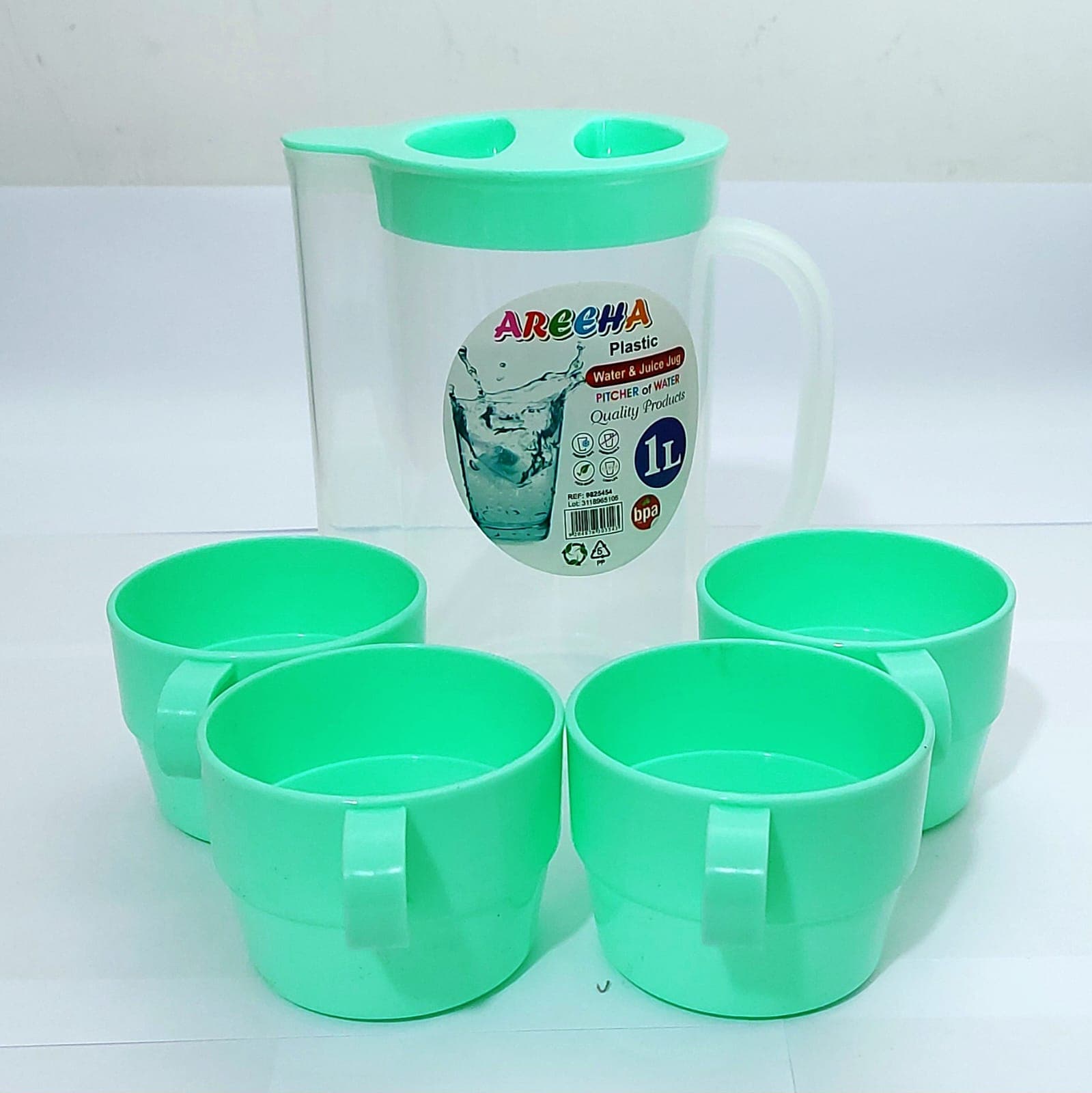 1L Plastic Jug with 4 Cups product photo — SimpleCartStore