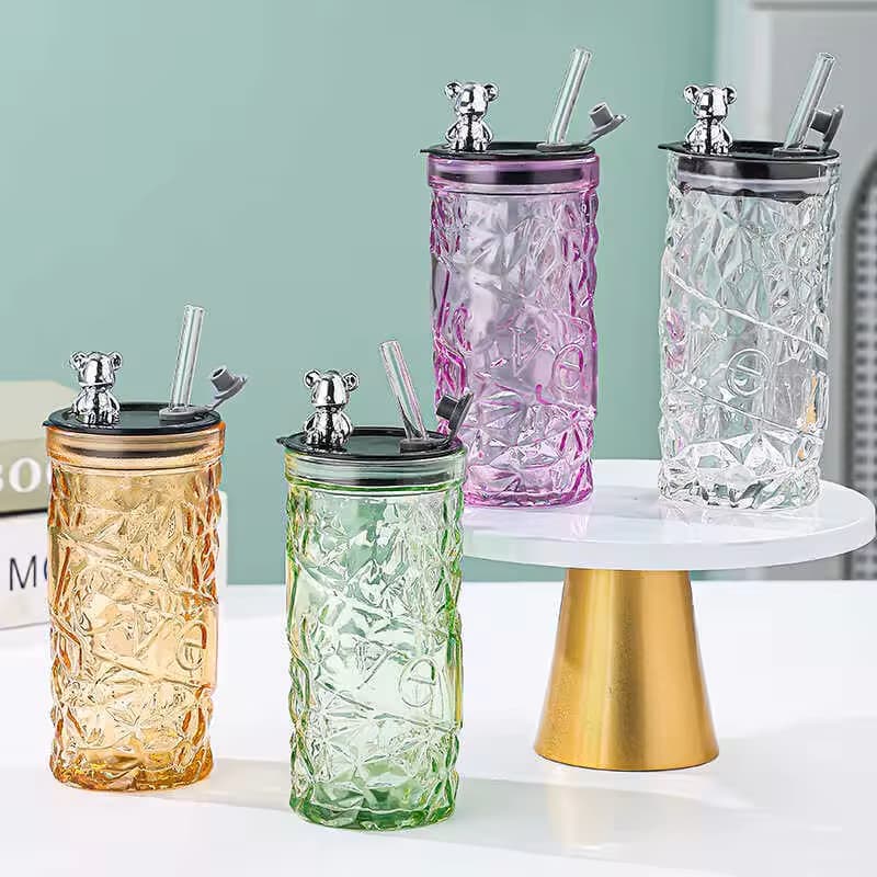 Bear Glass Cup with Lid & Straw — buy online in Pakistan at SimpleCartStore