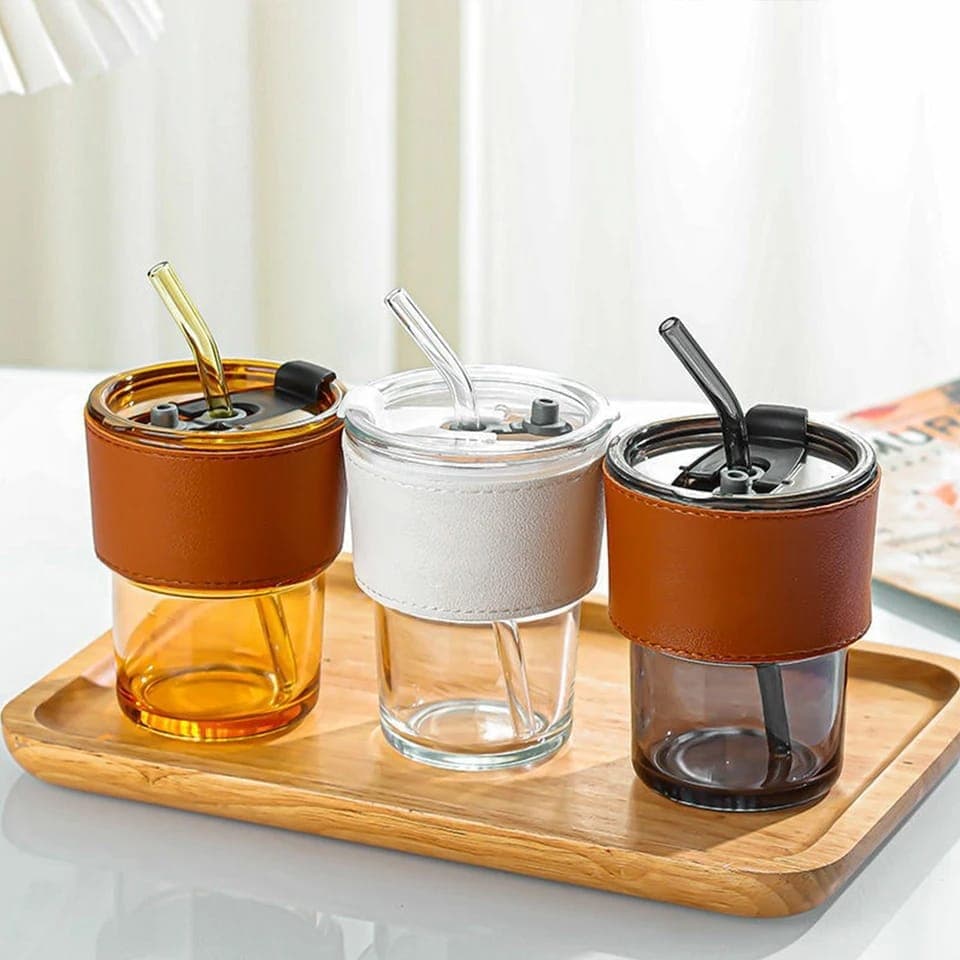 Glass Tumbler with Straw & Sleeve — buy online in Pakistan at SimpleCartStore
