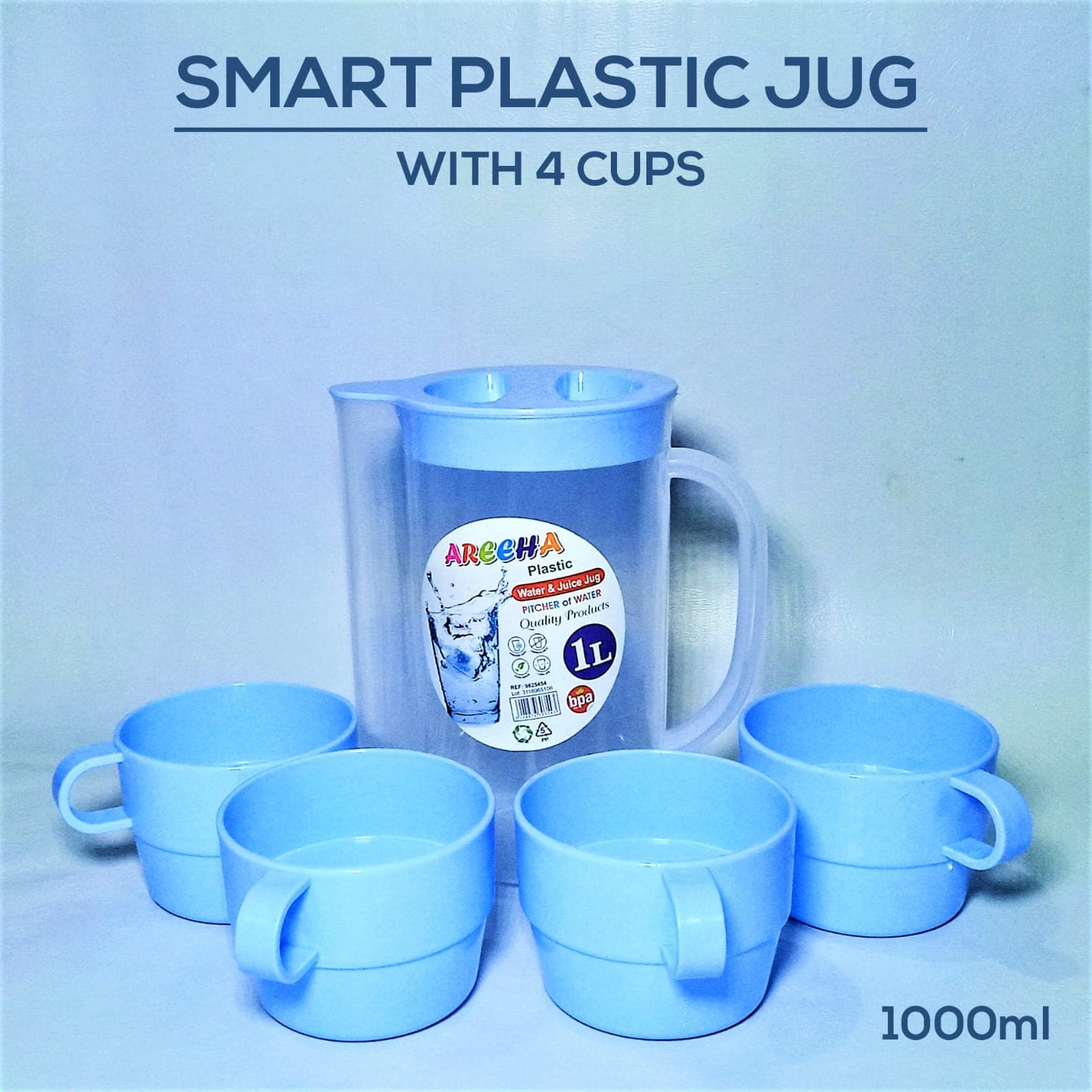 1L Plastic Jug with 4 Cups — buy online in Pakistan at SimpleCartStore